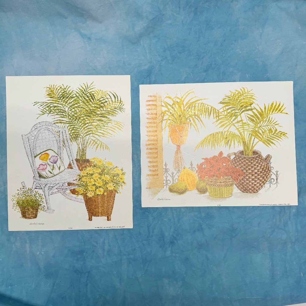 Vintage 1975 Gloria Eriksen Retro Plant Floral Garden Prints Lot of 2